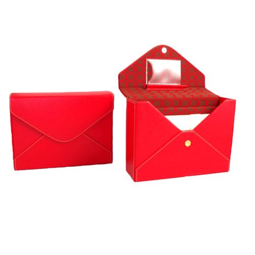 Red Leather Stationery Box With Envelopes & Stationery
