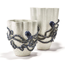 Load image into Gallery viewer, Two&#39;s Company White and Blue Set of 2 Octopus Vase