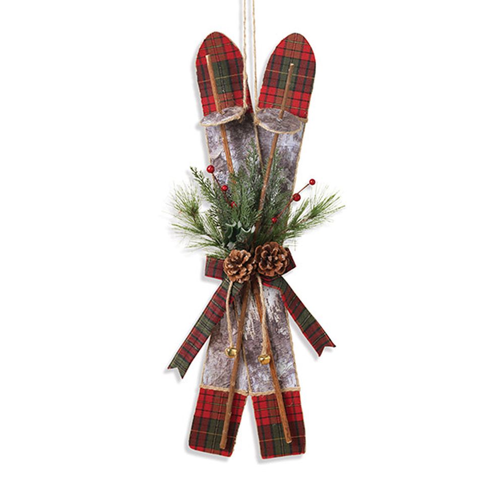 Gerson Company 25.5" Holiday Ski Wall Hanging with Pine & Berry Accent