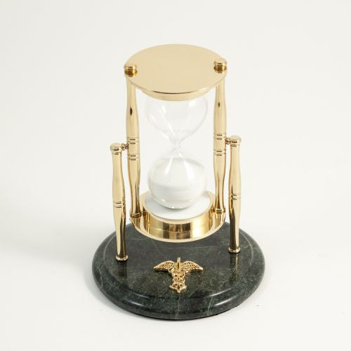 Medical Green Marble 30 Minute Sand Timer With Brass Accents