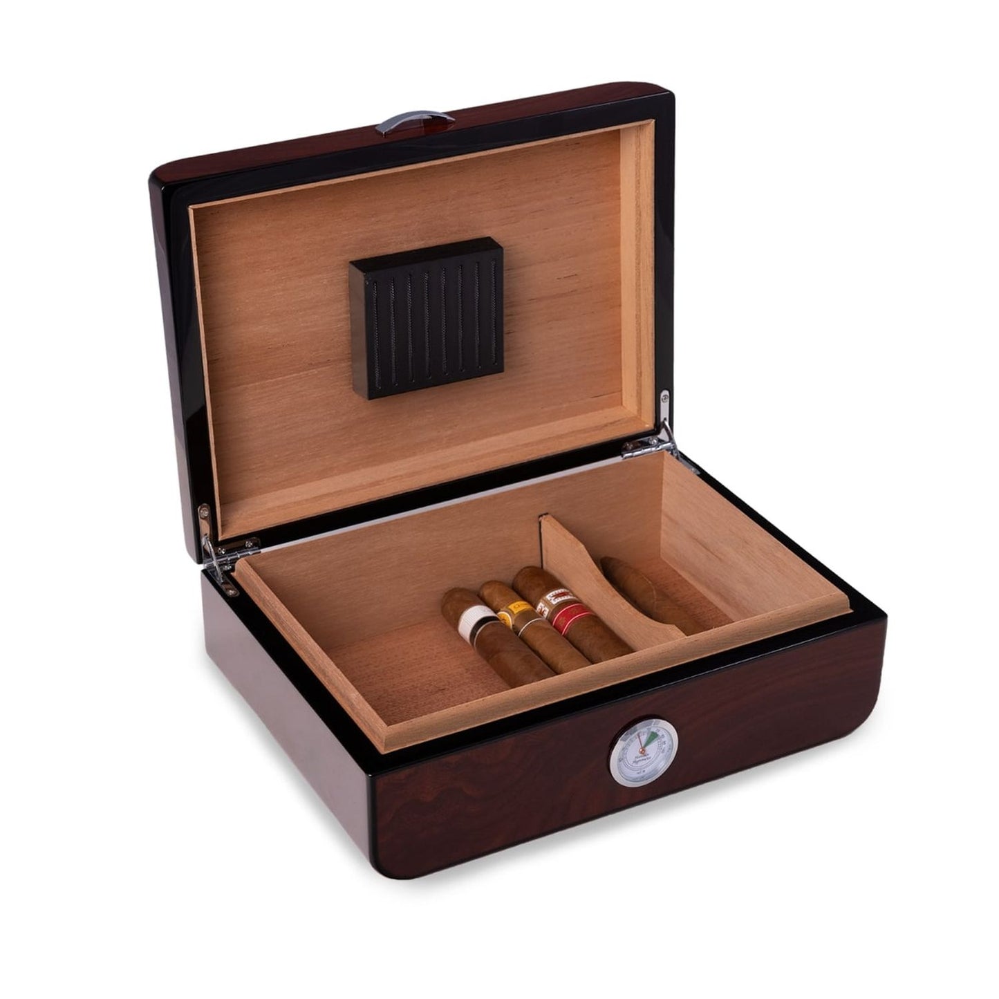 Bey Berk Gerard High Lacquered Walnut Wood 40 Cigar Humidor With Humistat