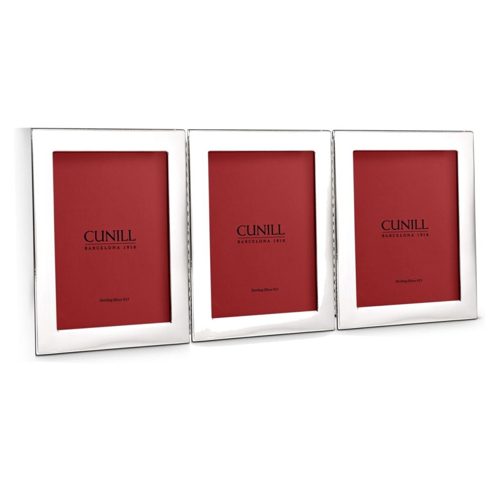 Cunill .925 Sterling Tiffany Plain Hinged Triple 5x7 Picture Frame