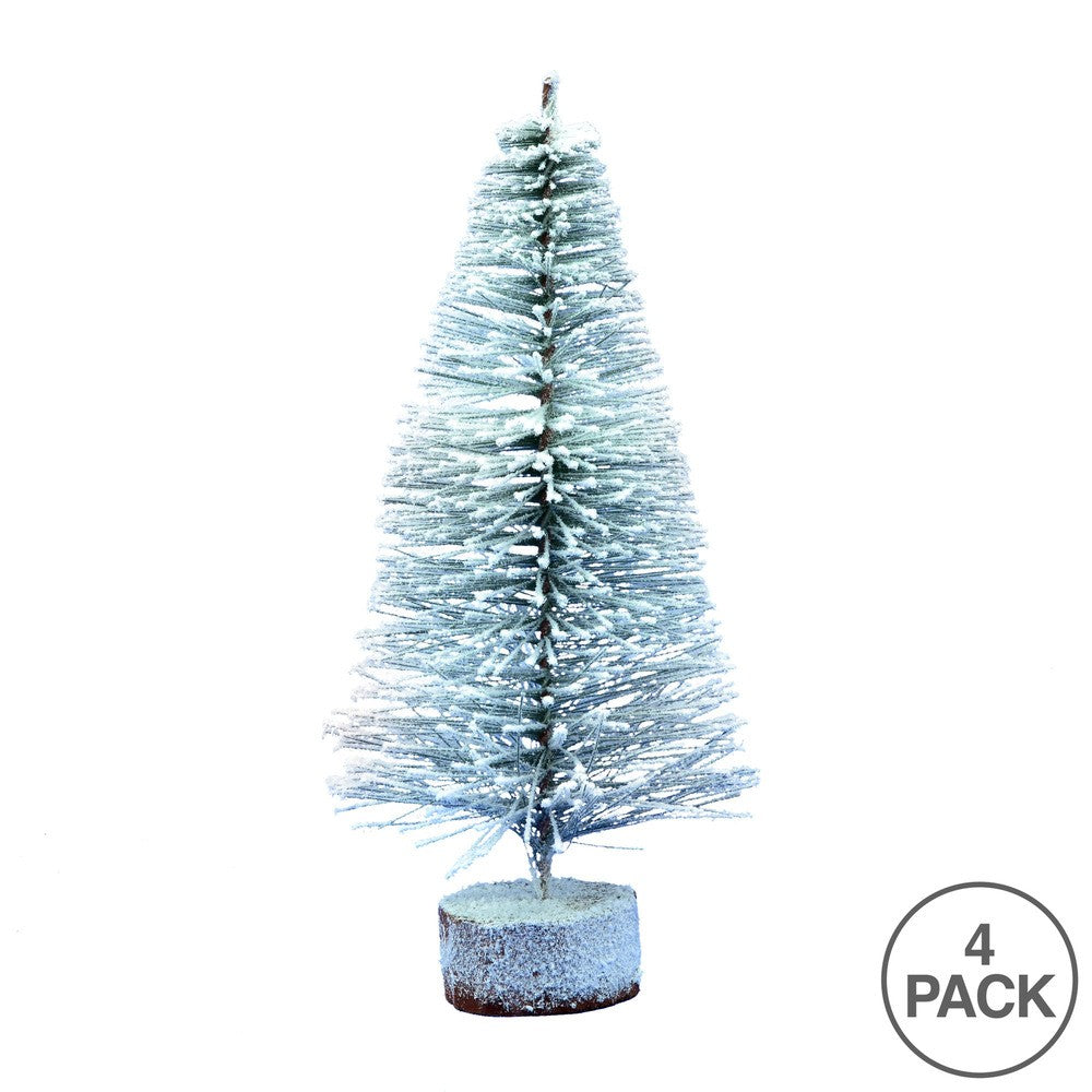 Vickerman 12" Flocked Village Artificial Christmas tree, Set of 4, PVC