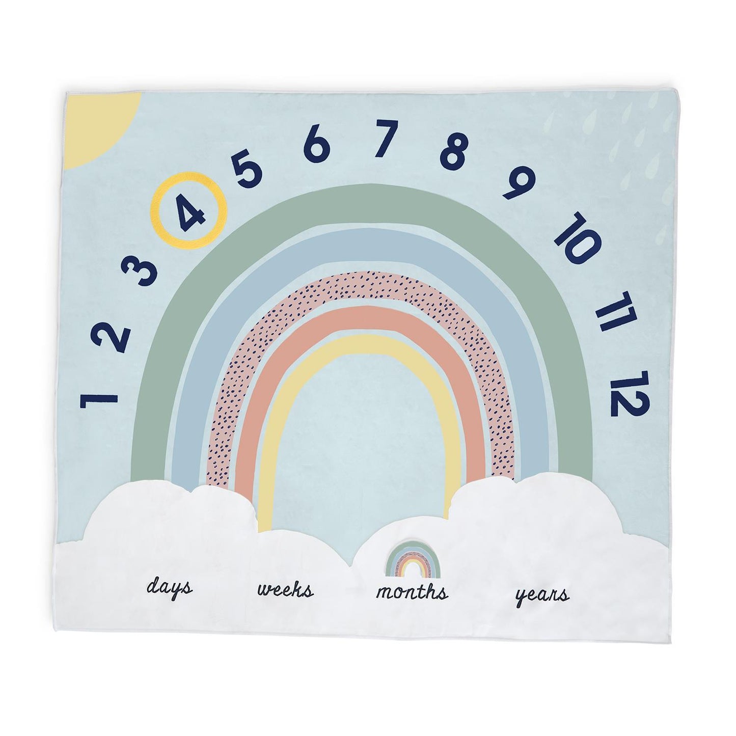 Dream Big Milestone Mat / Curtain with Sun and Rainbow Markers in Gift Box