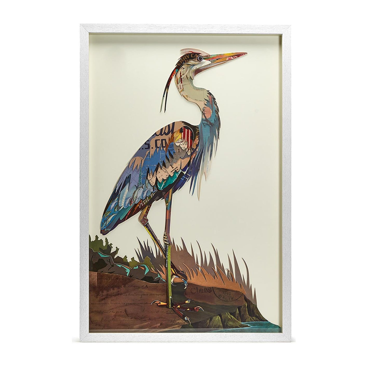 Two's Company Set Of 2 Crane Paper Collage Wall Art - Paper/Plastic/Glass