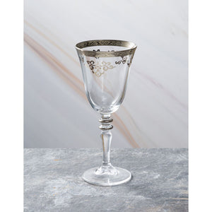 Classic Touch Decor Set of 6 Water Glasses with Silver Design, 8"