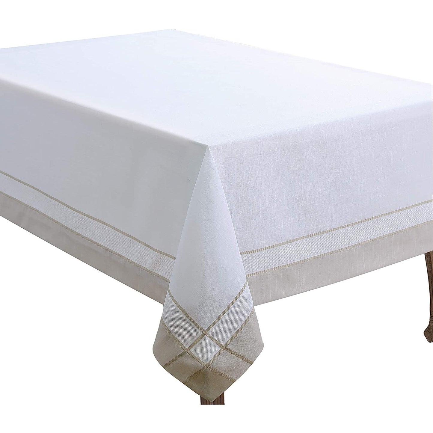 Saro Lifestyle Banded Border Tablecloth 72"X126" Oblong, White