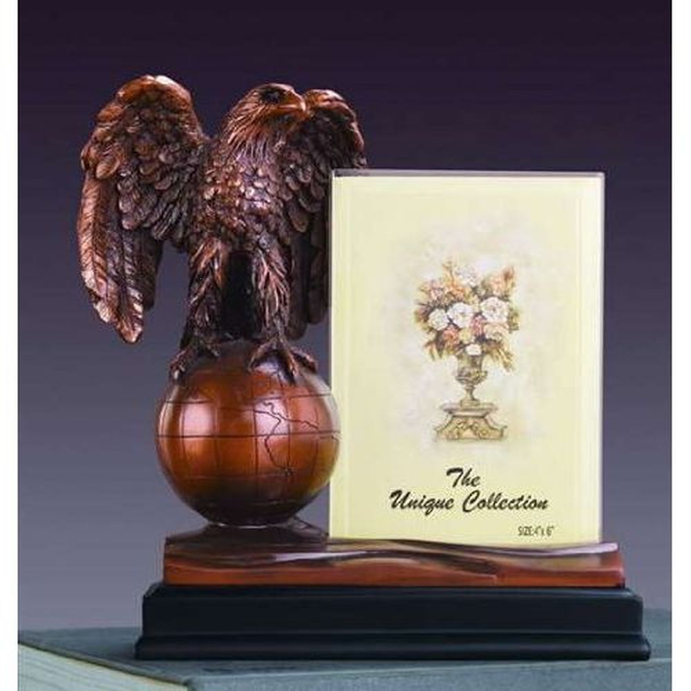 Treasure of Nature Eagle on Globe Picture Frame, Bronze Plated, 8" x 7.5"