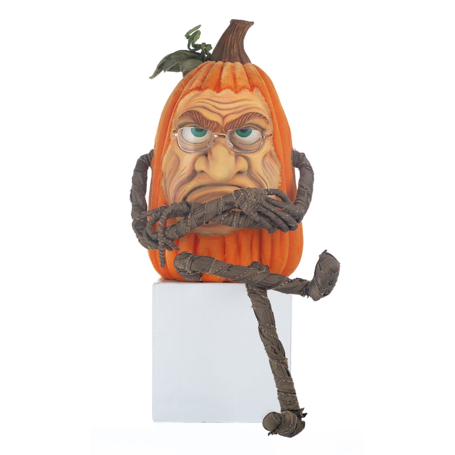 Katherine's Collection Halloween Hollow 18.5" Grumpy Lanky Leg Pumpkin, Orange Resin
