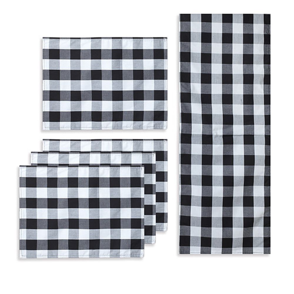 Gerson Company Set of 5 Black & White Plaid Table Runner & Place Mats