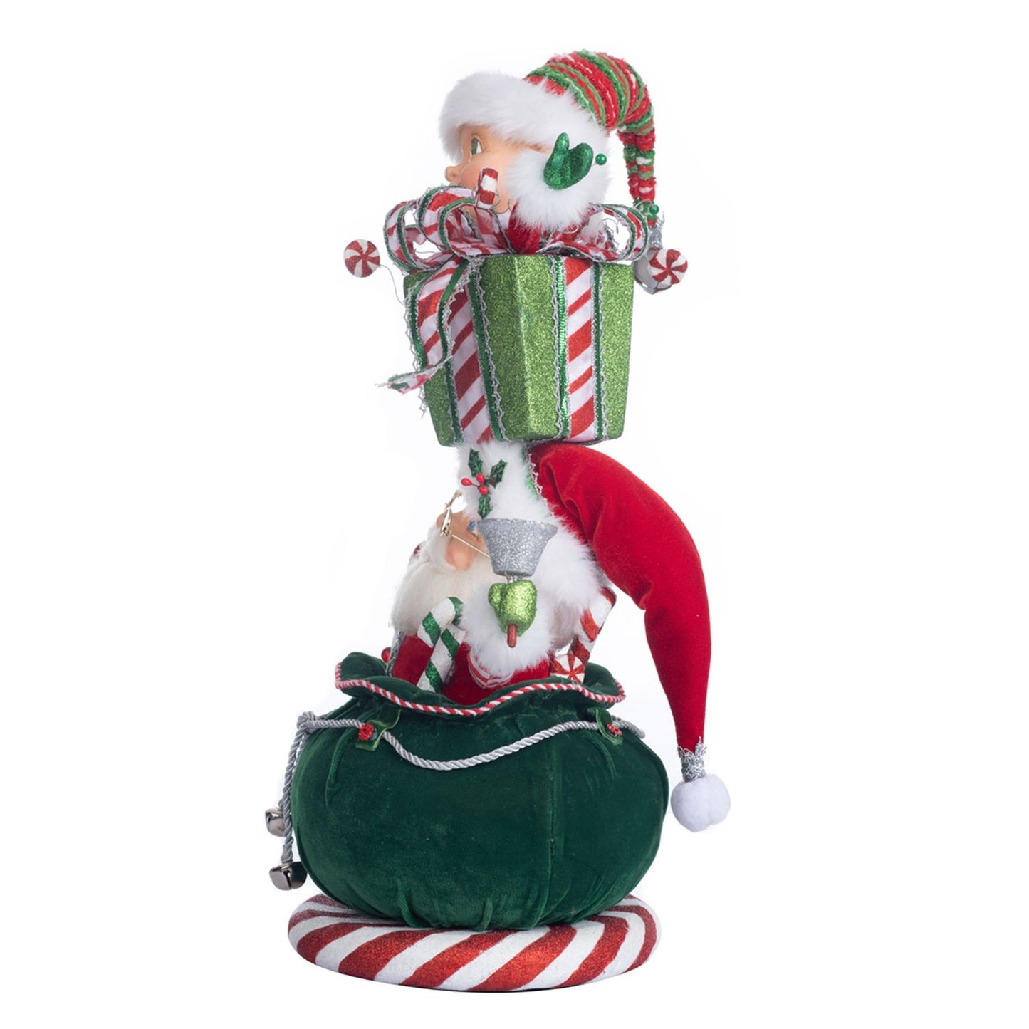 Katherine's Collection 2023 Peppermint Palace Santa And Elf Gift Stack Figure Green