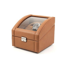 Load image into Gallery viewer, Bey Berk Tan Leather 2 Watch Winder With Glass Top