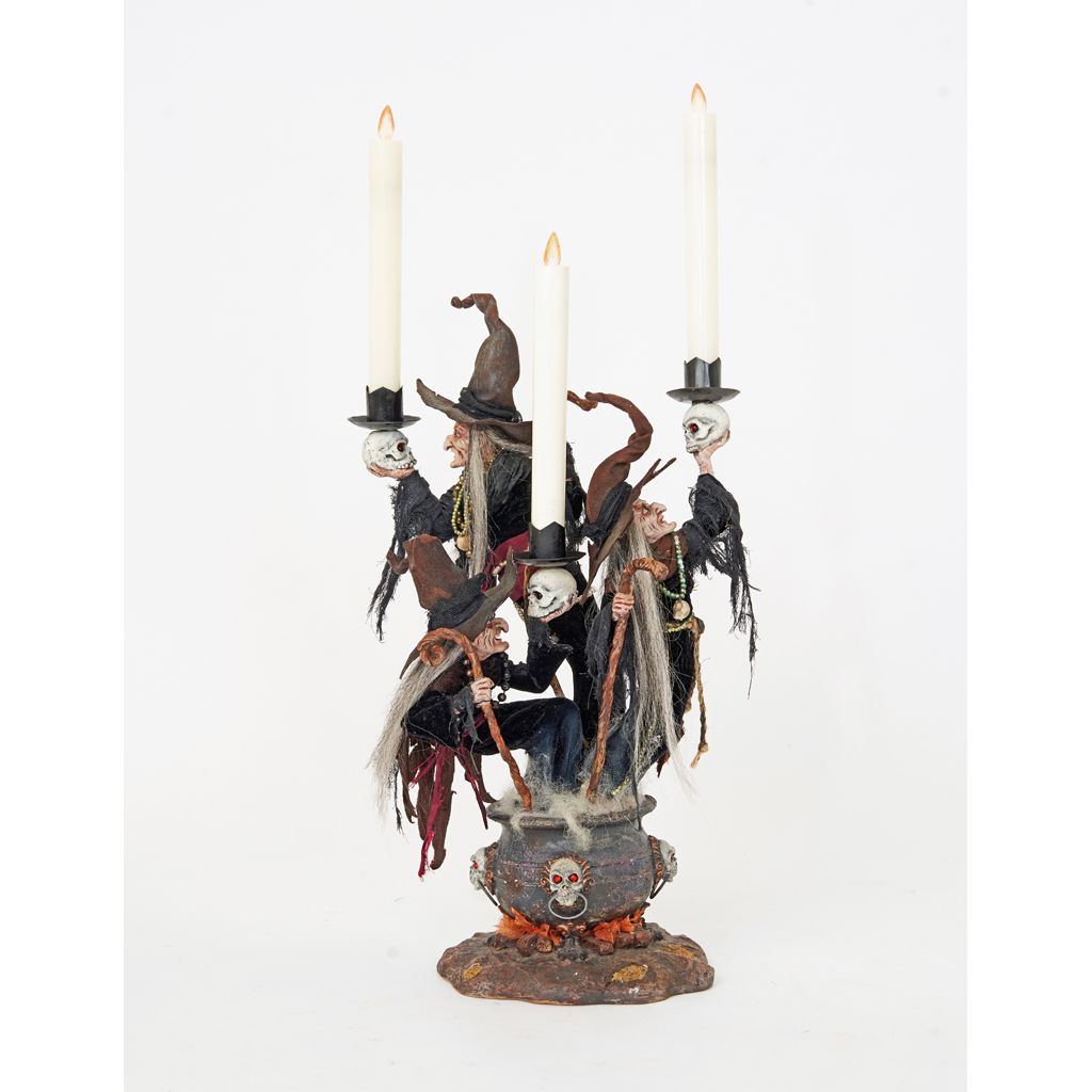 Katherine's Collection 2022 3-Witches Candelabra Figurine, 17.5". Black Resin