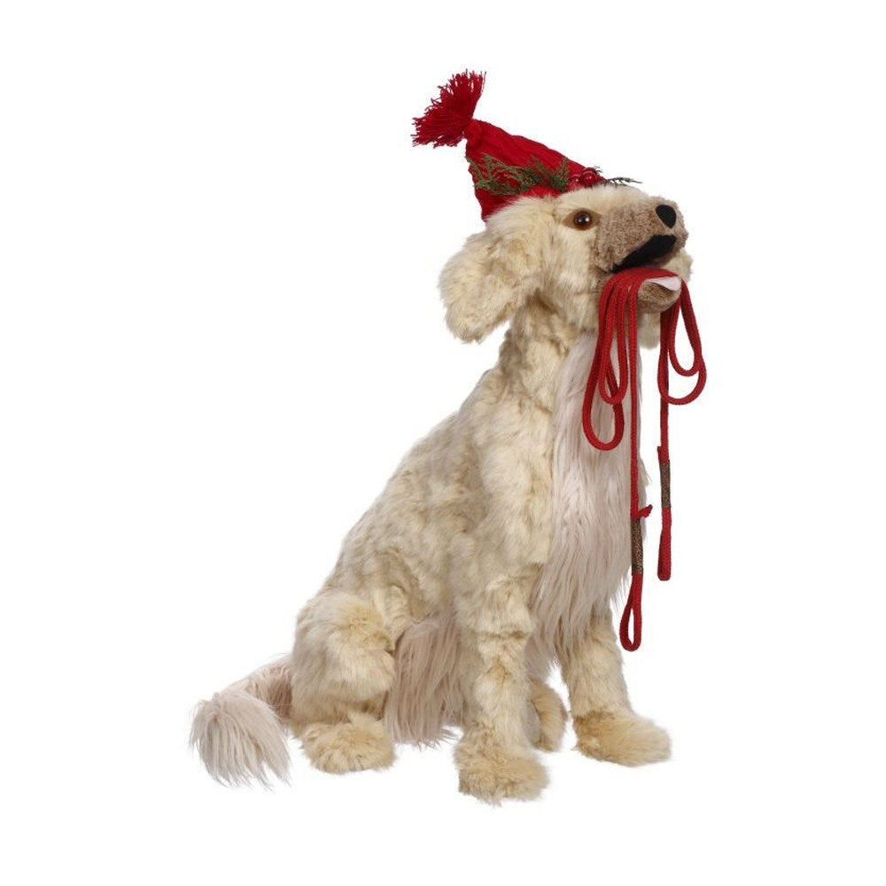 Mark Roberts Christmas 2020 Golden with Red Hat and Leash Figurine, 23.5 inches