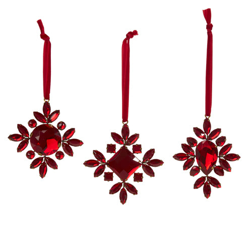 Raz Imports 2023 Holiday Cheers 3.5" Red Jeweled Snowflake Ornament, Asst of 3