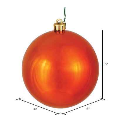 Vickerman 6" Burnished Orange Shiny Ball Ornament, 4 per Bag, Plastic