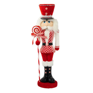 December Diamonds Candy Cane Lace 24" Nutcracker With Peppermint Staff.