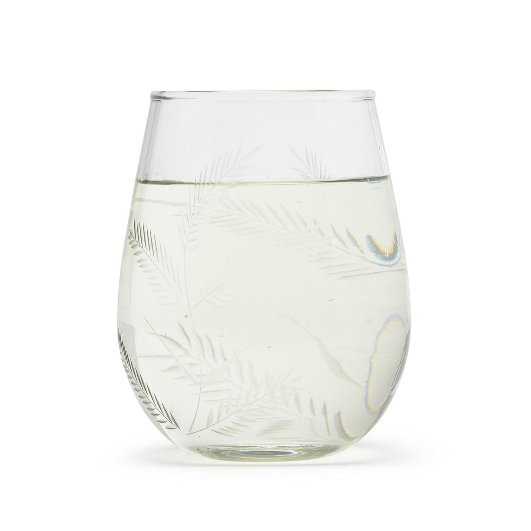 Two's Company Fern Set Of 4 Hand-Blown Stemless Wine Glass With Etched Design