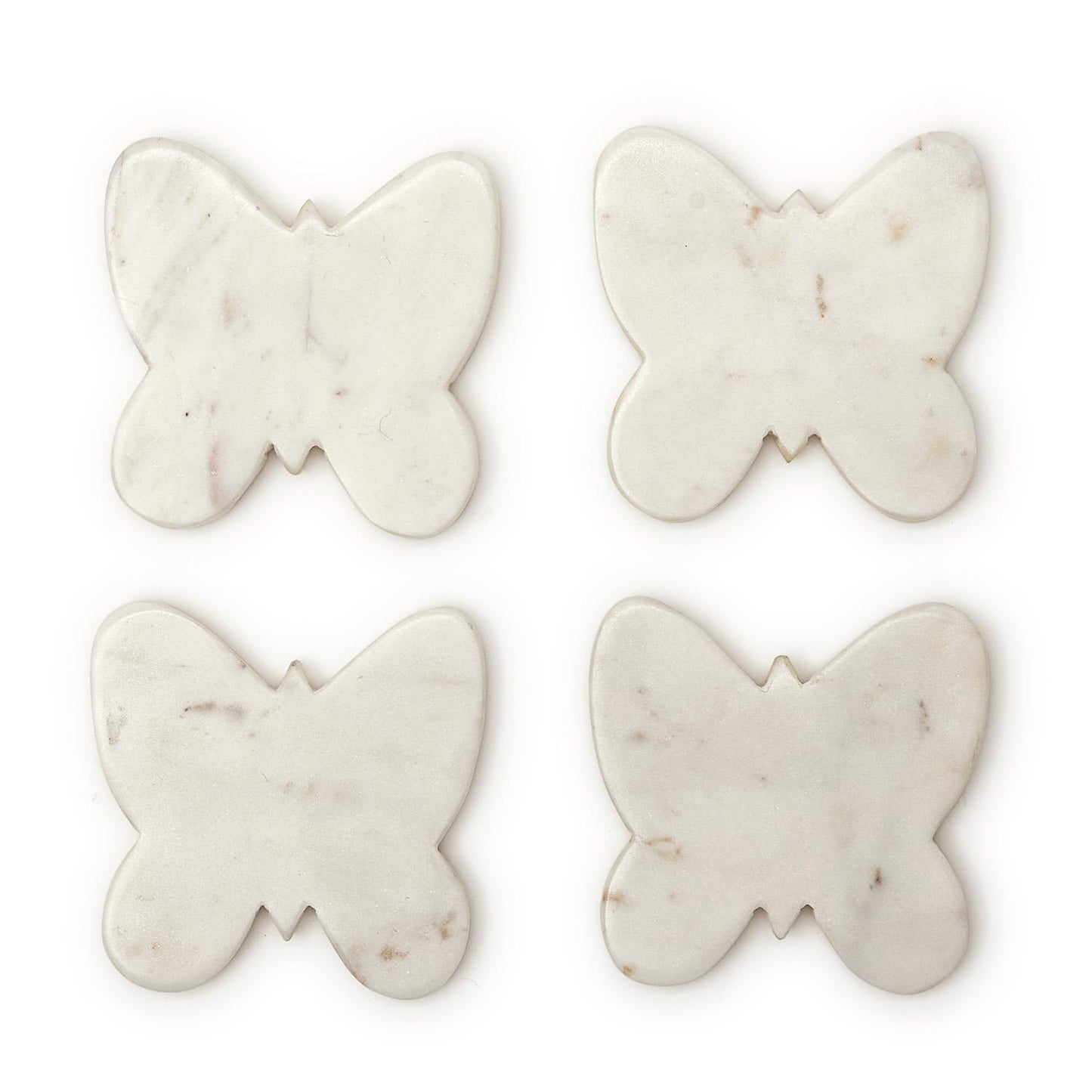 Two's Company Set Of 4 Butterfly Marble Coasters - Marble