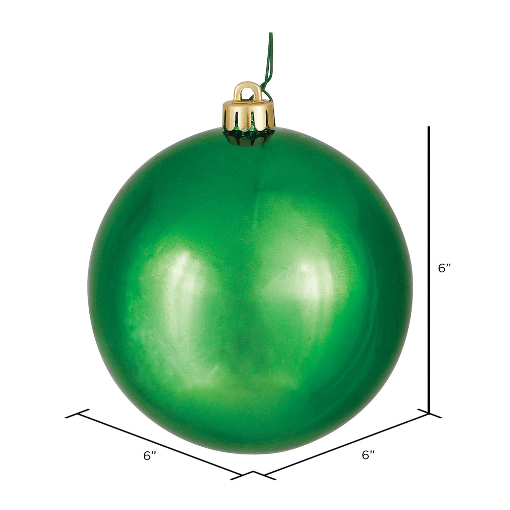 Vickerman 6" Green Shiny Ball Ornament, 4 per Bag, Plastic