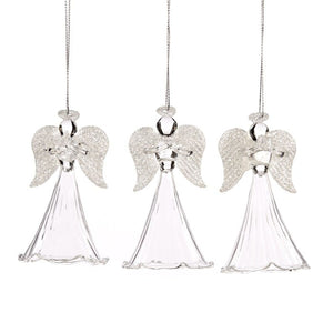 Goodwill Glass Glittered Wing Angel Ornament Clear 10Cm, Set Of 3, Assortment