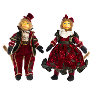 Goodwill Fabric Parade Monkey Couple Doll Burgundy 26Cm, Set Of 2, Assortment