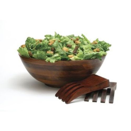 Lipper International Cherry Finish Salad Bowl & Salad Hands 3-Piece Set, 13.75"
