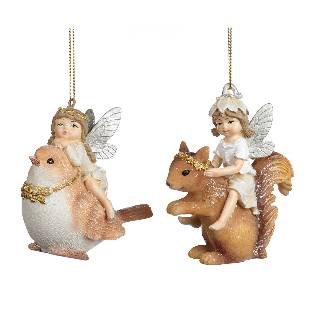 Goodwill Fairy On Bird/Squirrel Ornament Cream 9.5Cm, Set Of 2, Assortment