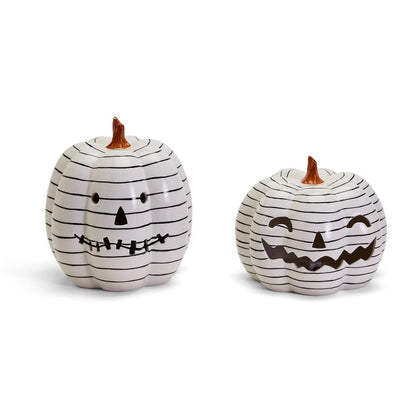 Two's Company Jack-o-Lantern Set of 2 Stripped LED Pumpkins.