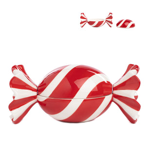 Goodwill Ceramic Swirl Stripe Candy Box Two-tone Red/White 21Cm