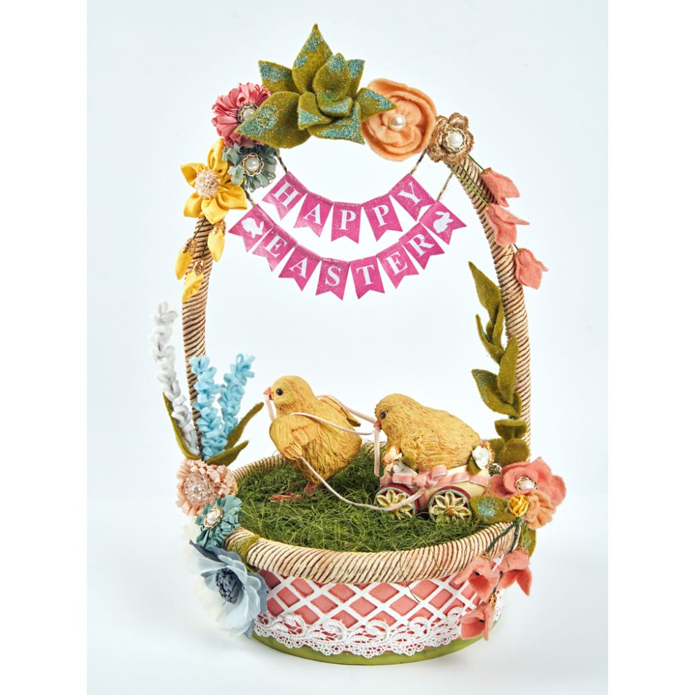 Katherine's Collection 2022 A Tisket, A Tasket, A Chick Filled Basket Tabletop Yellow