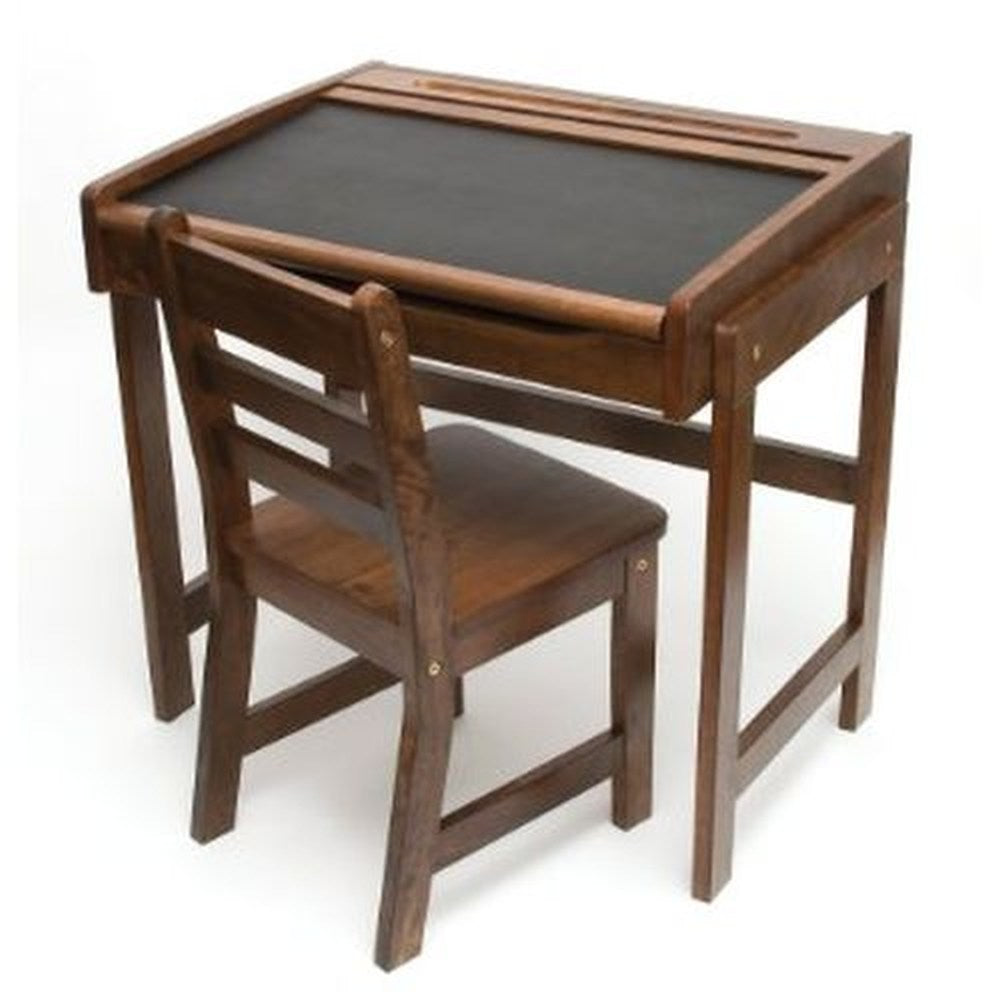 Lipper International Child's Desk with Chalkboard Top & Chair - Walnut, Brown