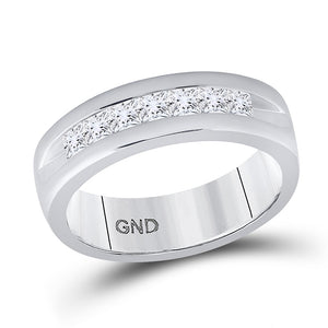 GND 14kt White Gold Mens Princess Diamond Wedding Band Ring 1 Cttw, Size 10