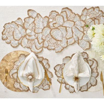 Kim Seybert Botanica Table Runner in White,Gold & Silver, Plastic, 17" x 38"