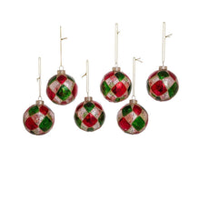 Load image into Gallery viewer, Kurt Adler 80MM Red, Green &amp; Silver Checker Glass Ball Ornaments, 6-Piece Set