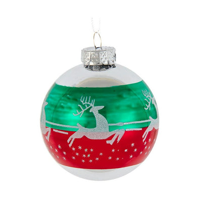 Kurt Adler 80MM Red and Green Reindeer Glass Ball Ornaments, 6-Piece Box