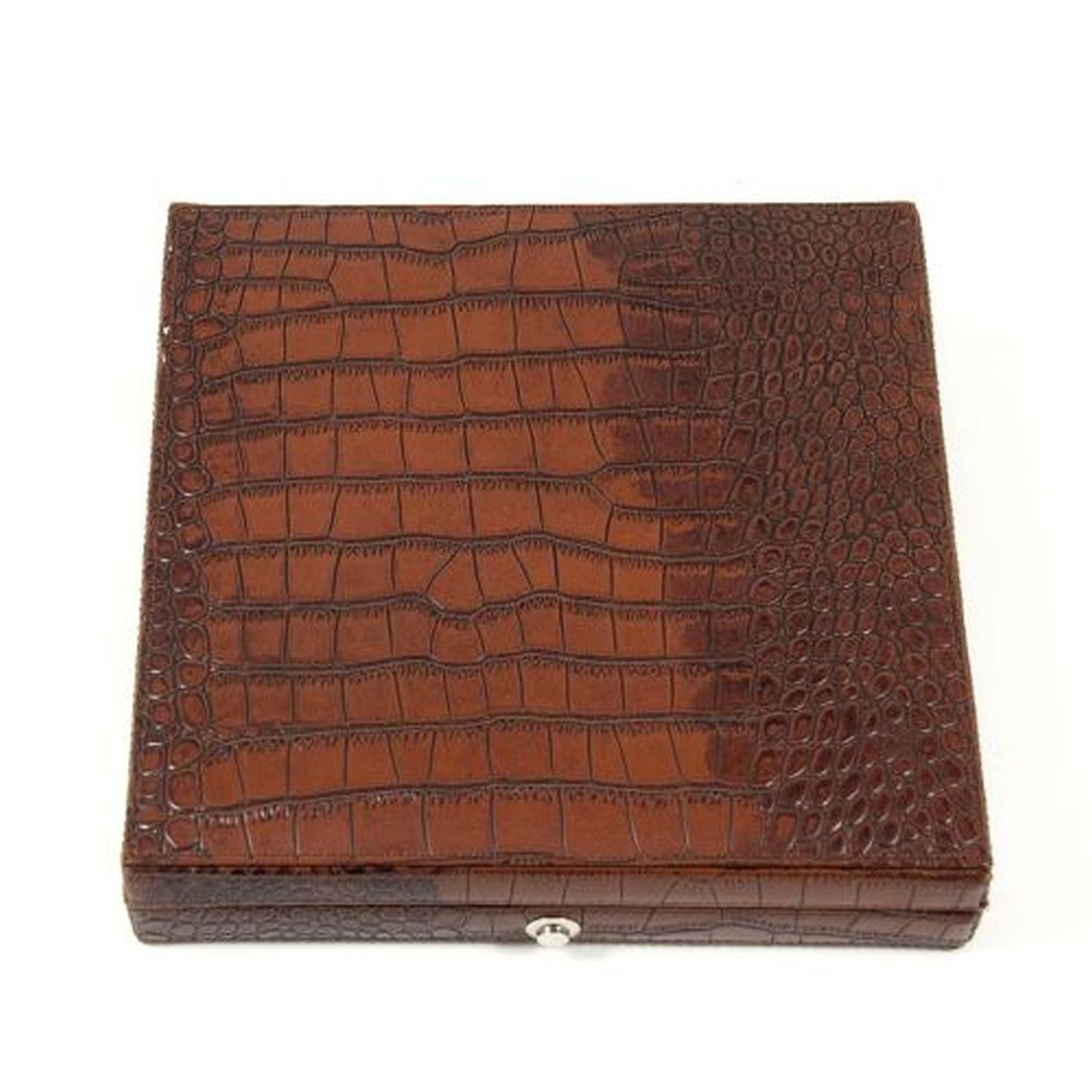 Brown Croco Leather 12 Cigar Cedar Lined Humidor & Humistat