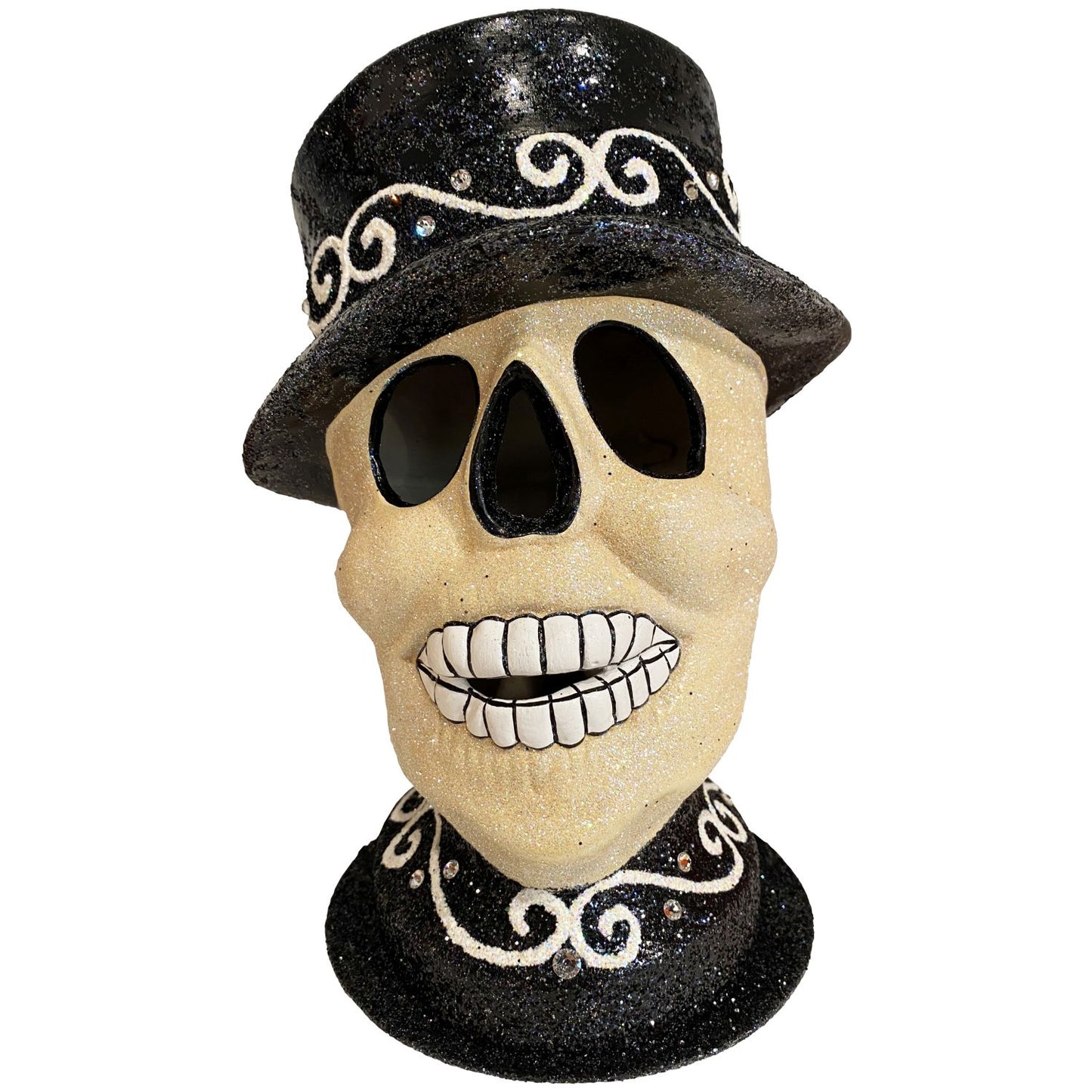 Alexander Taron Schaller Paper Mache Candy Container Skull With Top Hat
