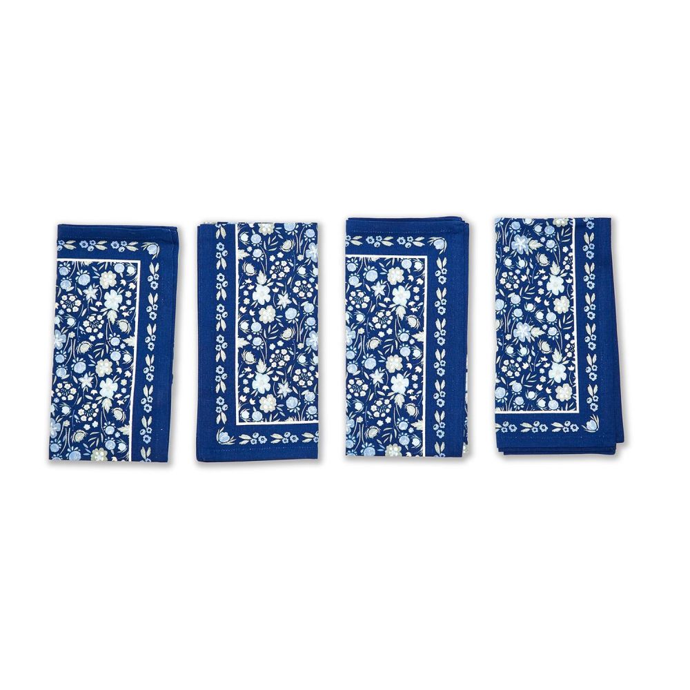 Two's Company Blue Floral Set of 4 Napkins - Cotton