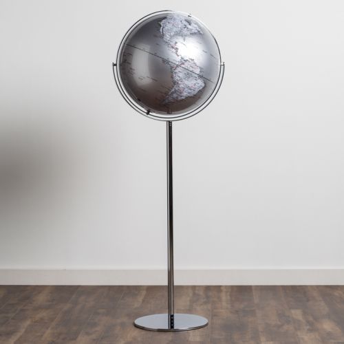 Torre & Tagus Latitude Standing Floor Globe - Silver, Metal, 50.5" x 18.5"
