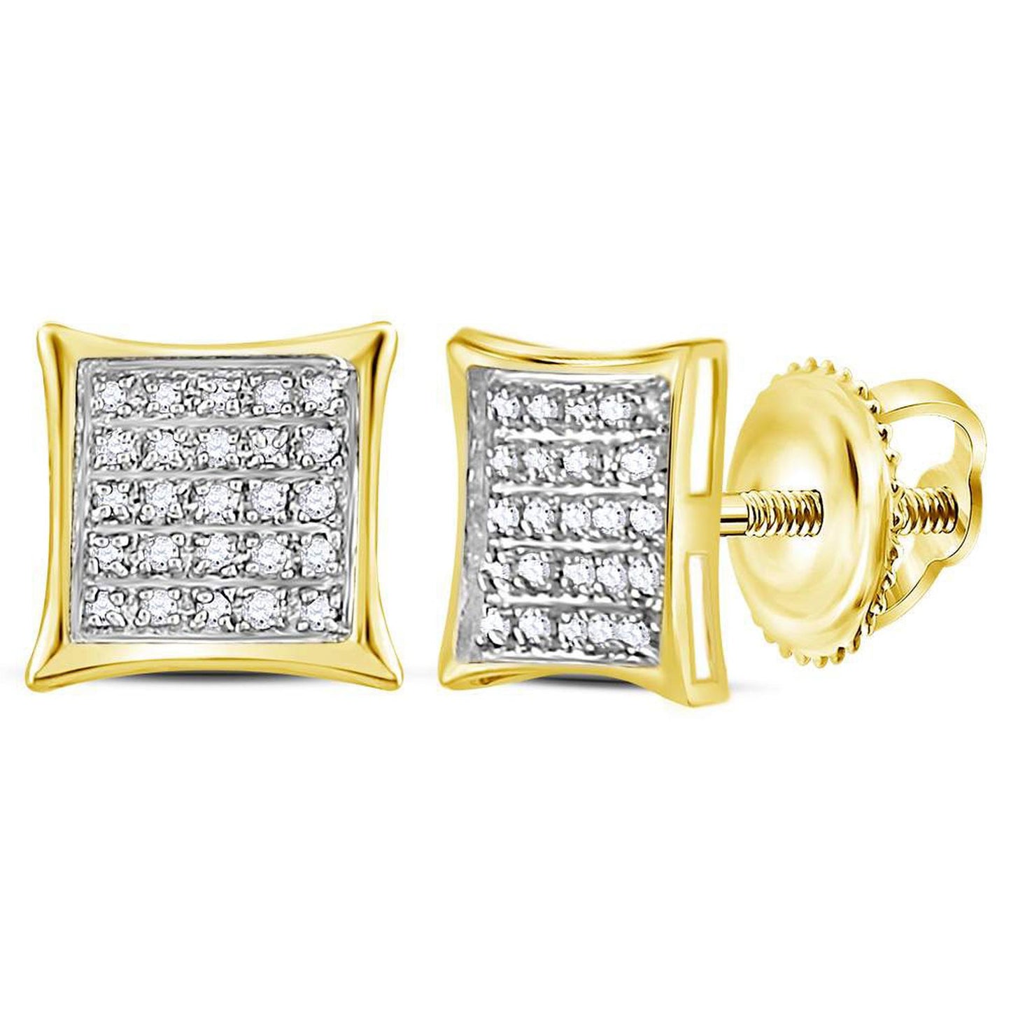GND 10kt Yellow Gold Womens Round Diamond Square Kite Cluster Earrings 1/6 Cttw