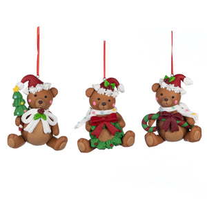 Goodwill Clay Christmas Bear Ornament Brown/Red/White 9Cm, Set Of 3, Assortment