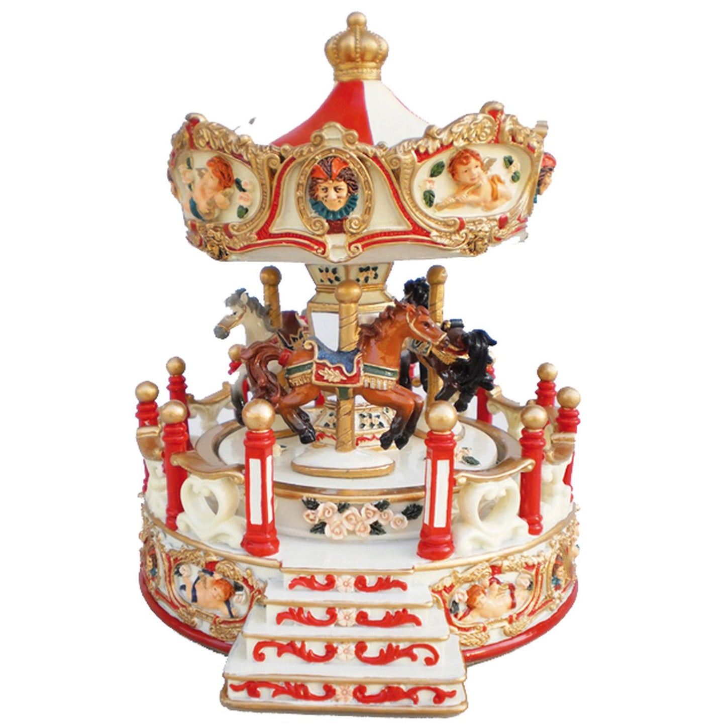 Musicbox Kingdom 6.7" Angel Carousel Red Turns To The Melody Moonlight Sonata.