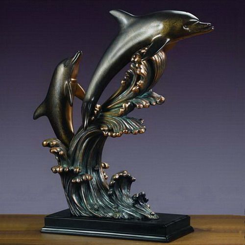 Treasure of Nature 22"x23.5" Two Dolphins Sculpture, Resin