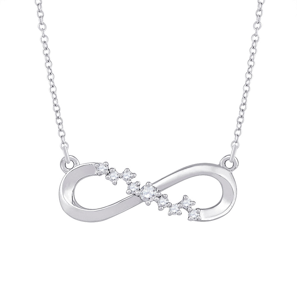 GND 10kt White Gold Womens Round Diamond Infinity Necklace 1/10 Cttw