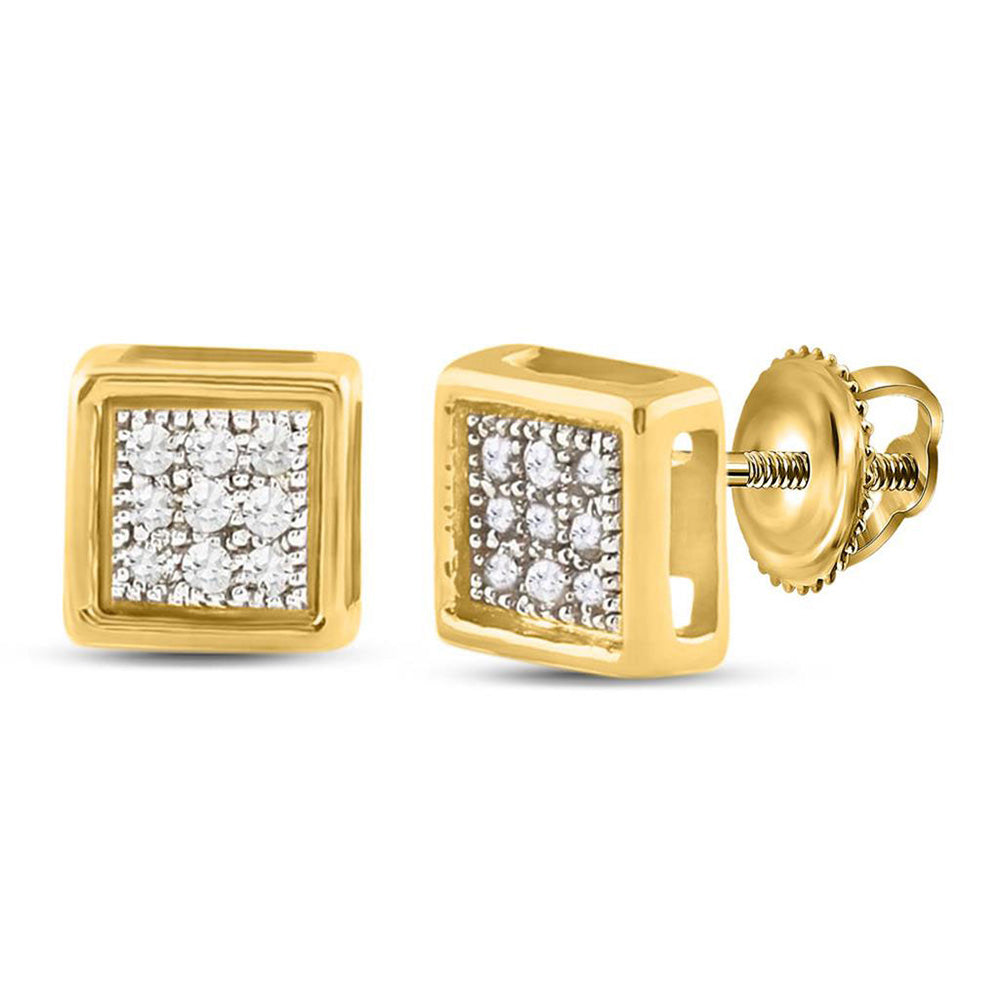 GND 10Kt Yellow Gold Womens Round Diamond Square Earrings 1/20 Cttw