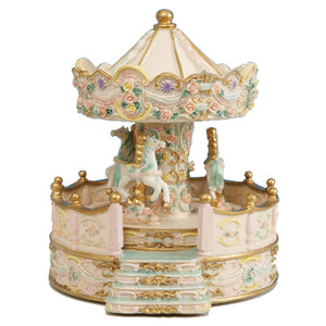 Musicbox Beige Carousel With Porch Made Of Polystone, Turns To A Famous Melody