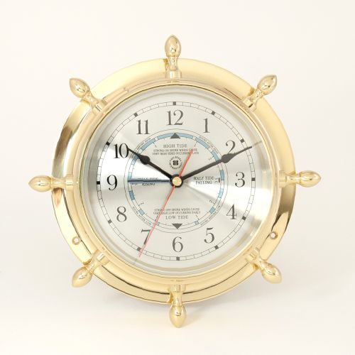 Lacquered Brass Ship's Wheel Tide & Time Quartz Clock