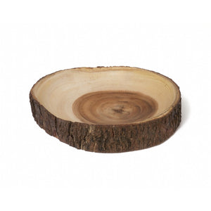 Lipper International Acacia Slab Shallow Bowl with Bark, 8.75", Brown