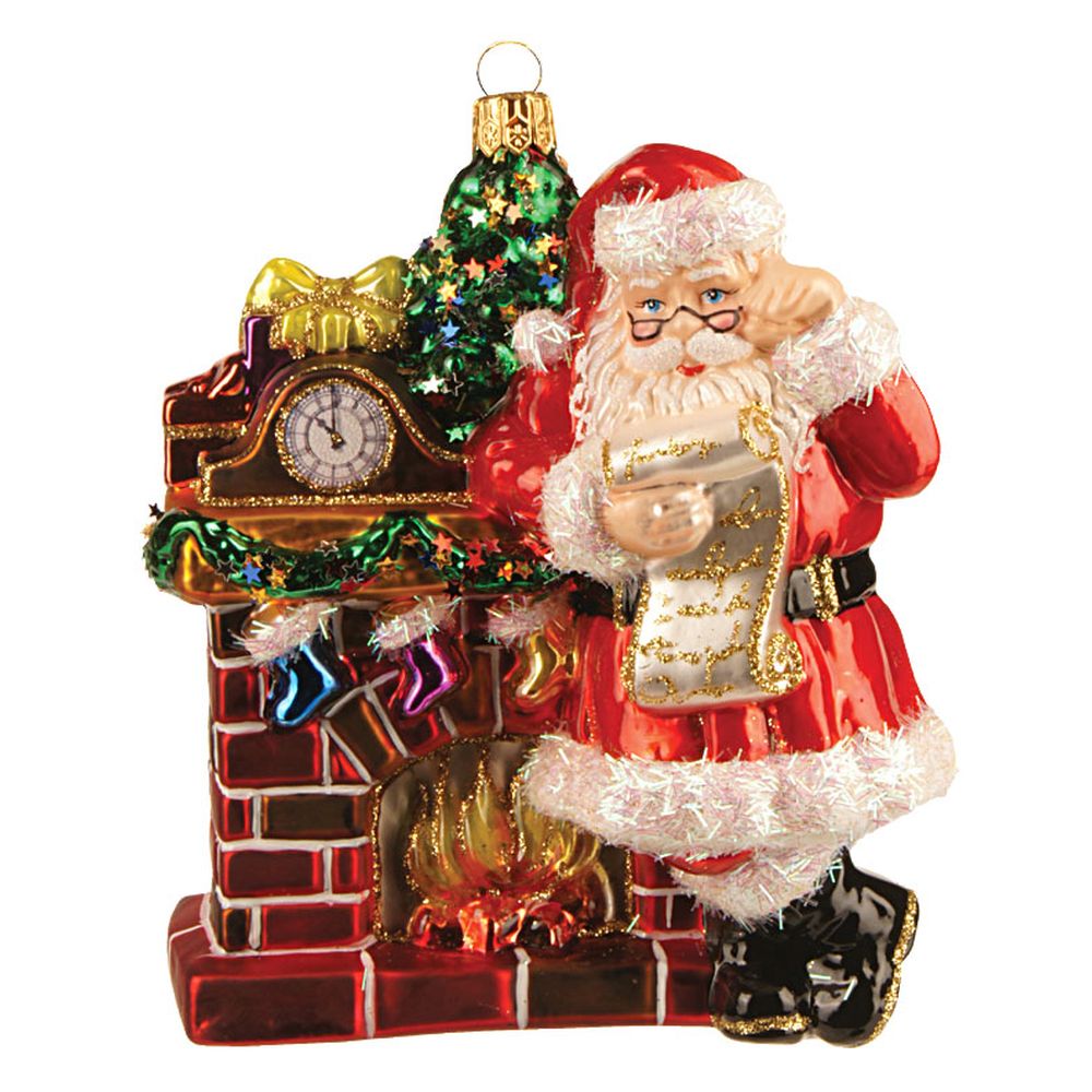 The Whitehurst Company Santa at Fireplace 5" Ornament, Glass Blown Holiday Decor